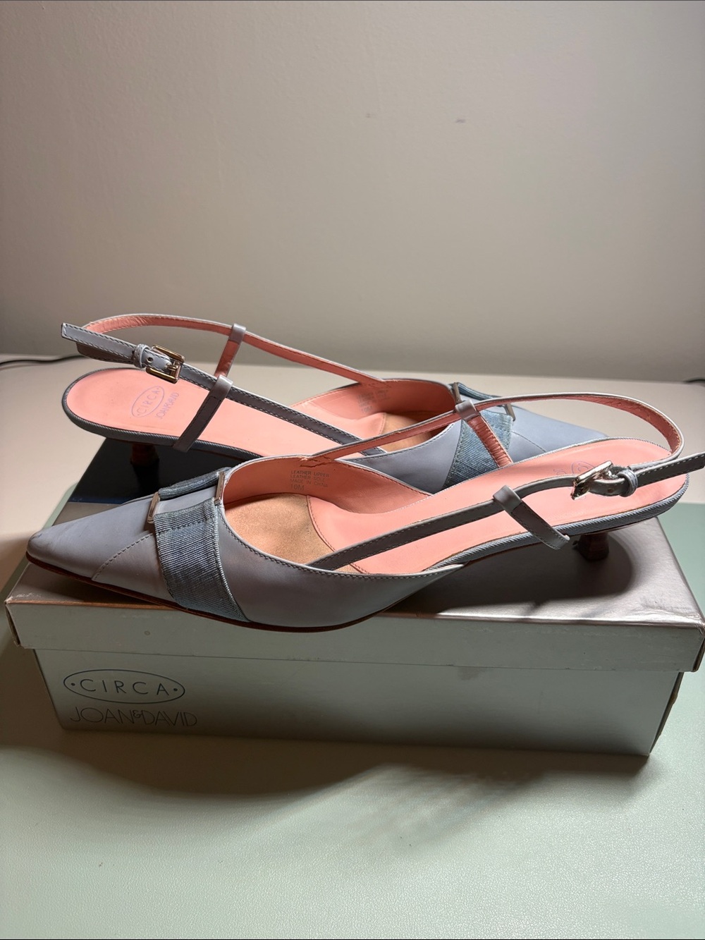 Joan & David Pale Blue Slingback Kitten Heels
